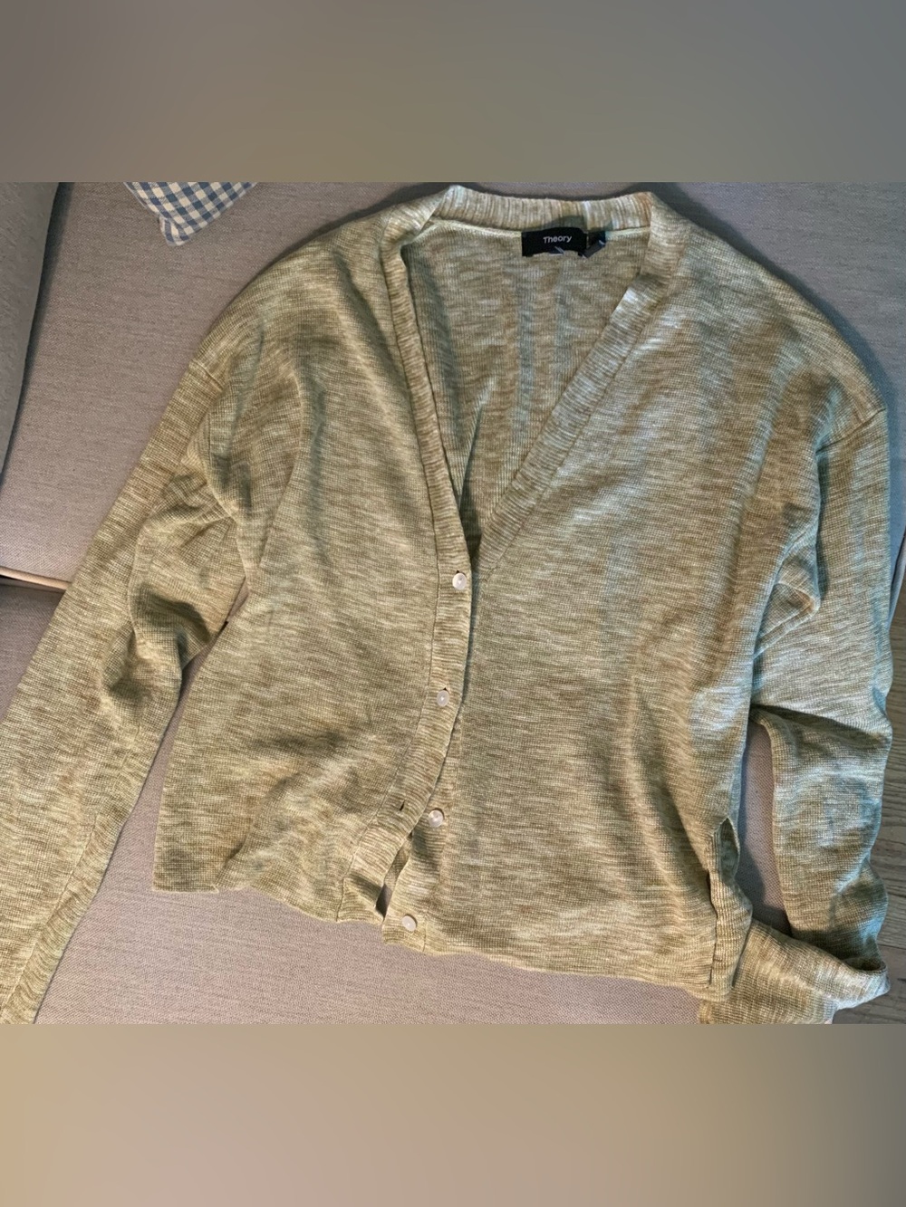 Theory Sage taupe Lightweight V-Neck Cardigan Sweater